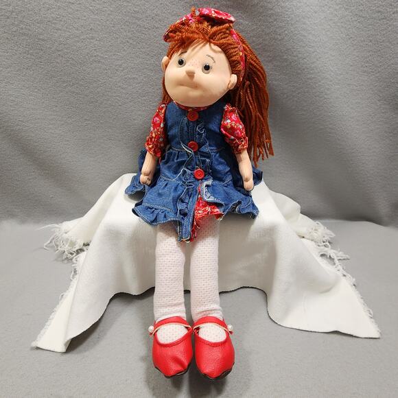 Ty Beanie & Fine Toy Soft Sculpted Plush Dolls Face Body Curly Red Haired Denim - Picture 4 of 16